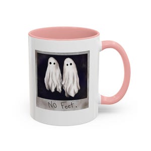 Funny Ghost Mug: No Feet Polaroid Design - Spooky Halloween Cup Pink