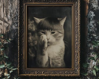 Funny Cat Bathroom Wall Art Print: Quirky Vintage Home Decor - Unframed