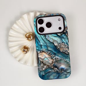 Teal Abalone Sea Shell Phone Case: Mermaidcore Samsung, Pixel - iPhone Magsafe Compatible Cell Phone Cover