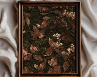 Vintage Autumn Botanical Wall Art, Moody Fall Leaves Print, Dark Academia Decor, Antique Woodland, Dark Cottagecore Poster, Rustic Nature