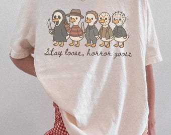 Stay Loose Horror Goose Shirt, Funny Halloween Goose Tee, Cute Horror Movie Goose Shirt, Retro Spooky Season Graphic Tee, Goose Lover Gift