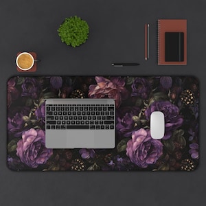 Dark Moody Peonies Desk Mat Gothic Flowers Mouse Pad Anti-slip Deskpad Dark Purple Floral Home Office Desk Decor Keyboard Mat, Gift for Wife image 10