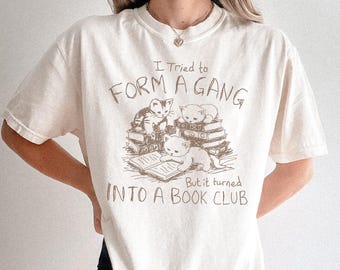 Book Lover Shirt, Cute Funny Cat Reading T-Shirt, Book Club Tee, Cozy Reader Shirt, Bookworm and Bibliophile Gift