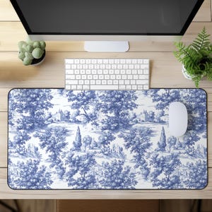 Blaue Französische Toile De Jouy Schreibtischmatte Toile Mousepad Antirutschmatte Klassische Schreibtischunterlage Haus Büro Schreibtisch Dekor Tastatur Matte Naturliebhaber Geschenk