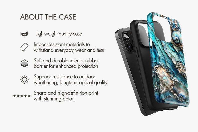 May include: A black phone case with a blue and white abstract design. The case is made of impact-resistant materials and has a soft rubber interior for enhanced protection. It also features a high-definition print with stunning detail.