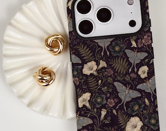 Dark Floral Phone Case, Vintage Moth iPhone Case, Gothic Botanical MagSafe Case, Dark Academia iPhone Samsung Pixel Cover, Whimsigoth Gift