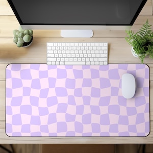 Purple Wavy Checkered Desk Mat, Retro Aesthetics Mouse Pad, Y2K Accessories Office Decor, Trendy Checkerboard Decor Y2K Gifts