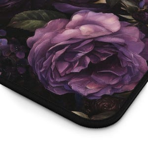 Dark Moody Peonies Desk Mat Gothic Flowers Mouse Pad Anti-slip Deskpad Dark Purple Floral Home Office Desk Decor Keyboard Mat, Gift for Wife image 2
