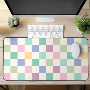 Pastell Schachbrett Schreibtischmatte Ästhetische Karierte Computer Maus Pad Anti-Rutsch Krabbeldecke Klassisches Schachbrett Quadrat Schreibtischunterlage Schreibtisch Dekor