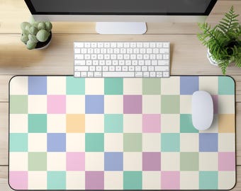 Pastel Checkerboard Desk Mat Aesthetic Checkered Computer Mouse Pad Anti-slip Playmat Classic Checker Square Desk Pad Office Desk Decor
