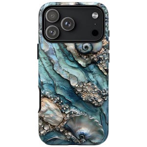 Teal Abalone Sea Shell Phone Case: Mermaidcore Samsung, Pixel - iPhone Magsafe Compatible Cell Phone Cover image 4