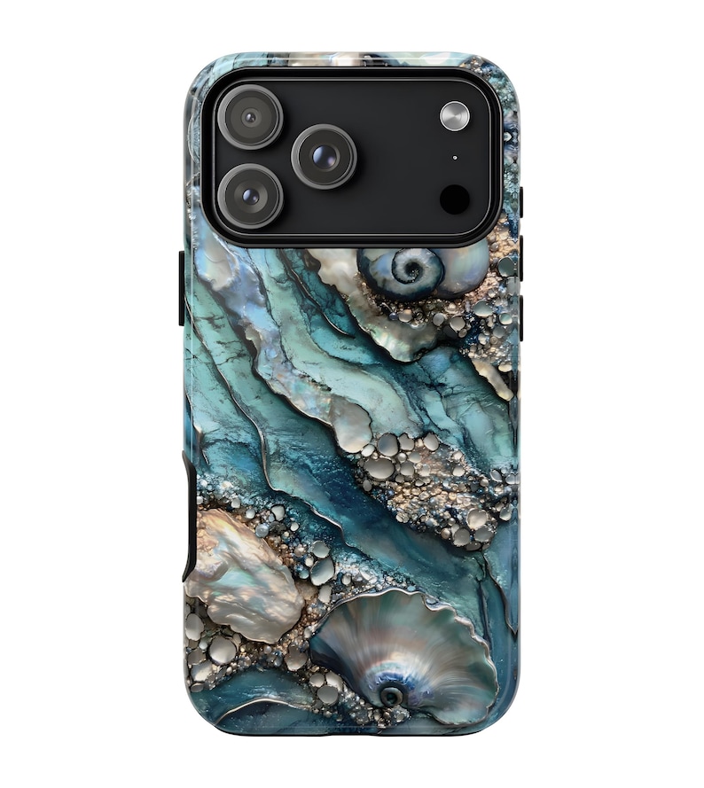 Teal Abalone Sea Shell Phone Case: Mermaidcore Samsung, Pixel - iPhone Magsafe Compatible Cell Phone Cover image 4