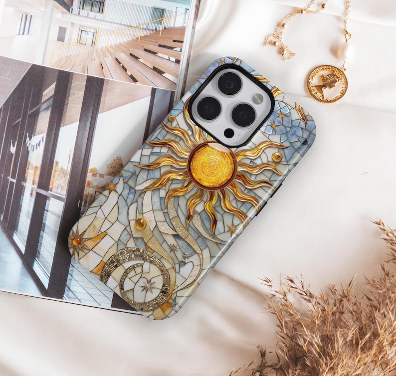 Sun Mosaic Phone Case: Stained Glass Celestial MagSafe Cover image 1