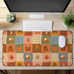 Fall Desk Mat, Cozy Autumn Patchwork Desk Pad, Pumpkin Spice Mouse Pad, Cottagecore Office Desk Decor, Large Desk Mat, Thanksgiving Gift