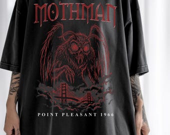 Mothman Shirt, Vintage Cryptid Shirt, Halloween Black T-Shirt, Cryptozoology Graphic Tee, Paranormal Horror Gift for Cryptid Fans
