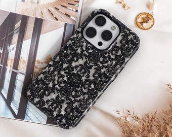 Gothic Floral Black Lace Phone Case, iPhone MagSafe Compatible