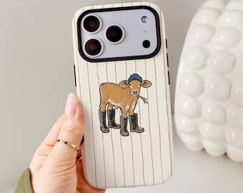 Personalized Cute Cow Phone Case, Custom Animal Name iPhone MagSafe Compatible, Western Country, Cottagecore Farm Animal Gift for Cow Lovers