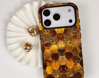 Wood Honeycomb Phone Case, Bee MagSafe iPhone, Samsung, and Pixel Cell Phone Cover, Nature Lover Gift