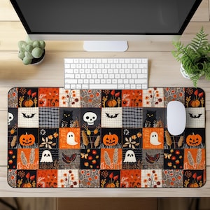 Halloween Patchwork Desk Mat, Spooky Quilt Mouse Pad