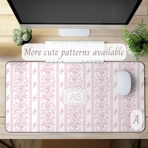 Personalized Pink Toile Desk Mat, Custom Pink Floral Mousepad, Vintage Theme Elegant Office Decor, Gift for Graduates, Home Office Essential