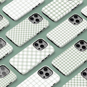 Gingham Phone Case, Sage Green Plaid iPhone Case, Aesthetic Checkered Cover, Y2K Retro Print, Phone Case Gift Case, MagSafe Cell Phone Cover
