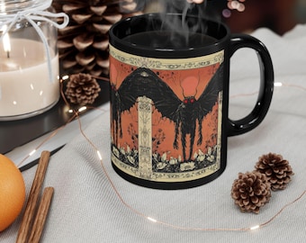 Mothman Coffee Mug, Cryptid Woods Design, Halloween Horror Gift