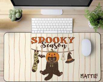 Personalized Halloween Desk Mat, Cute Black Cat Mouse Pad, Spooky Season Desk Pad, Halloween Decor Vintage Fall Office Gift, Cozy Desk Setup