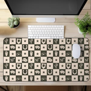 Süße Texas Cowboy Checker Schreibtischmatte Western Cowgirl Schachbrett Maus Pad Anti-Rutsch-Matte Braun Schreibtischunterlage Home Office Schreibtisch Dekor Tastatur Matte