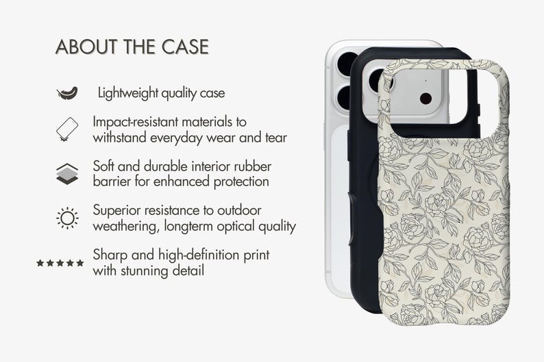 Floral Line Art Aesthetic Phone Case, iPhone MagSafe Compatible, Samsung, and Pixel Protective Cell Phone Cover image 12