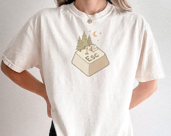 Programmer Shirt, ESC Key Camping Tee, Software Engineer Gift, Nature Lover T-Shirt, Remote Worker Shirt, Outdoor Adventure Gift