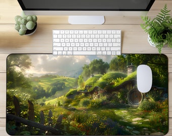 Fantasy Dwarf Village Desk Mat and Keyboard Mat: Medieval Book-Inspired Office Playmat, Extended Large Mousepad