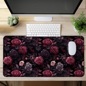 Klassische Gothic Dark Academia Wildblumen Schreibtischmatte Blumen Cottagecore Mauspad Ästhetische Botanische Anti-Rutsch-Matte Büro Arbeitsplatz Matte Geschenk