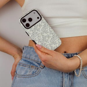 Floral Line Art Aesthetic Phone Case, iPhone MagSafe Compatible, Samsung, and Pixel Protective Cell Phone Cover image 3