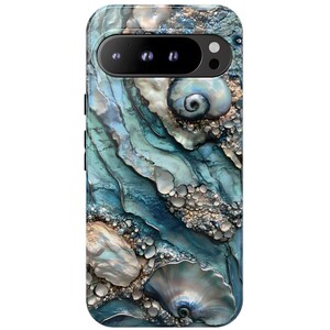 Teal Abalone Sea Shell Phone Case: Mermaidcore Samsung, Pixel - iPhone Magsafe Compatible Cell Phone Cover image 5