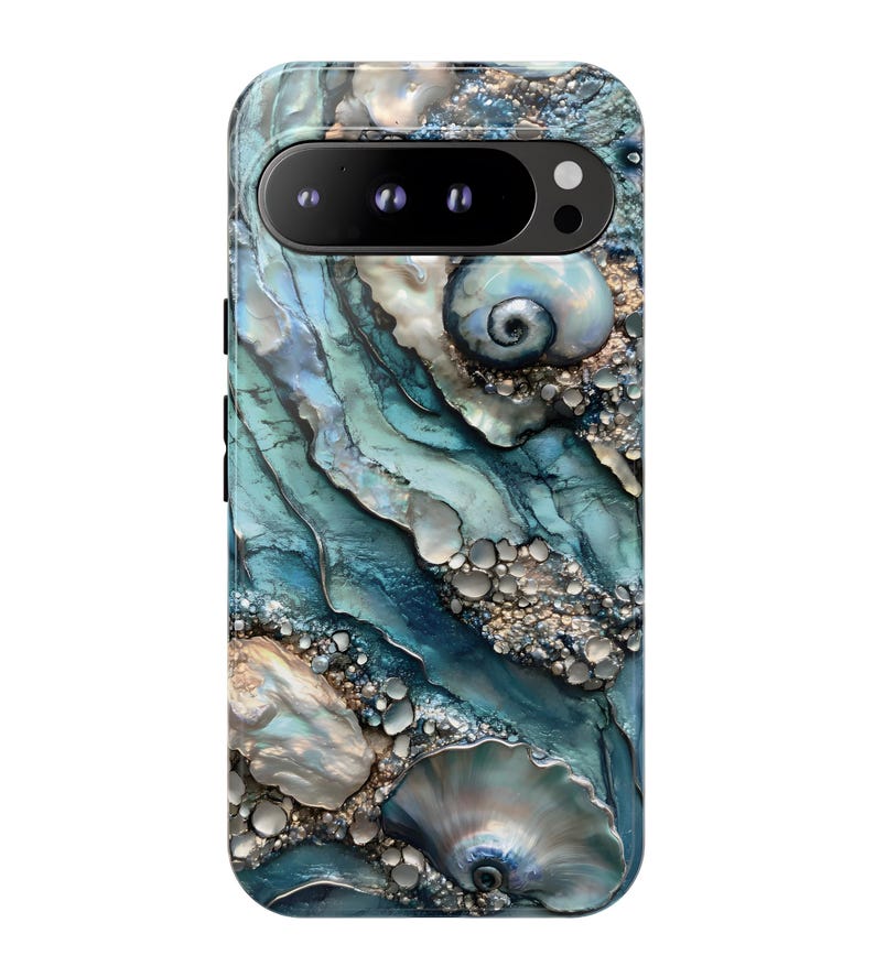 Teal Abalone Sea Shell Phone Case: Mermaidcore Samsung, Pixel - iPhone Magsafe Compatible Cell Phone Cover image 5