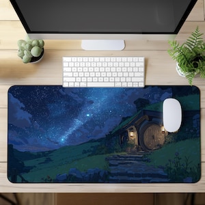 Cozy Fantasy Shire Dwarf Village in Medieval Period Desk Mat, Novel Fictional Book Inspired Mouse Pad, Fantasy Gifts Office Desk Accessories