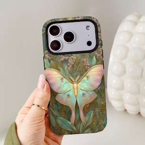 Luna Moth Phone Case, Floral Aesthetic, MagSafe Compatible Cell Phone Cover