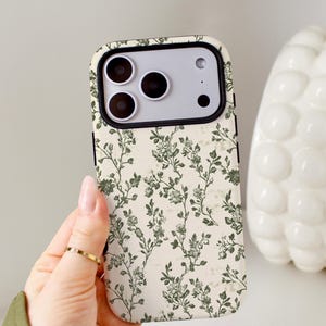 Funda para teléfono con diseño botánico vintage, funda protectora para iPhone, Samsung y Pixel con estampado floral verde salvia, compatible con iPhone y MagSafe. imagen 2