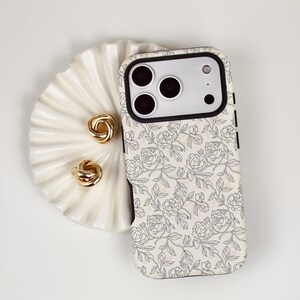 Floral Line Art Aesthetic Phone Case, iPhone MagSafe Compatible, Samsung, and Pixel Protective Cell Phone Cover image 2