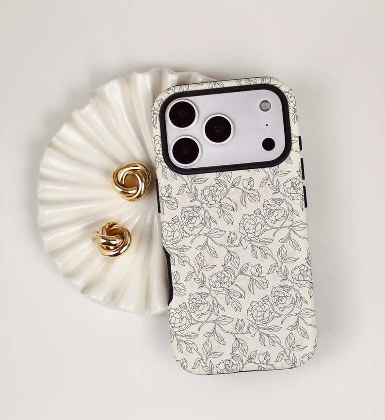 Floral Line Art Aesthetic Phone Case, iPhone MagSafe Compatible, Samsung, and Pixel Protective Cell Phone Cover image 2