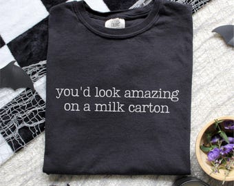 You'd Look Amazing on a Milk Carton Shirt, Funny Halloween Shirt, Dark Humor Tee, Sarcastic Spooky Shirt, Mean Person Gift, Introvert Shirt