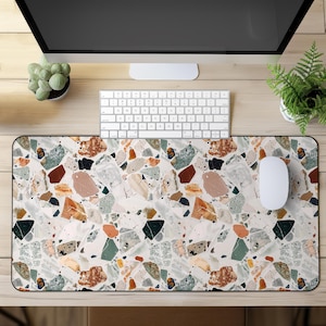 Terrazzo Fliesen Schreibtischmatte, Vintage Ton Terrazzo Schreibtischunterlage, Ästhetische Klassische Mosaikfliesen Mauspad Anti Rutsch Spielmatte Büro Matte Geschenk für Sie