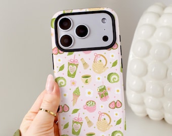 Matcha Phone Case, Kawaii iPhone MagSafe Compatible Case, Iced Matcha Boba Tea Samsung and Pixel  Cell Phone Cover