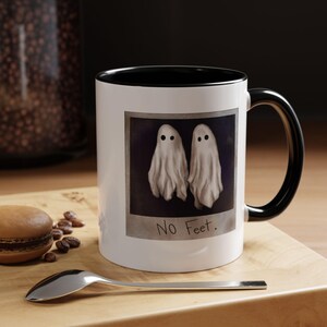 Funny Ghost Mug: No Feet Polaroid Design - Spooky Halloween Cup Black & White