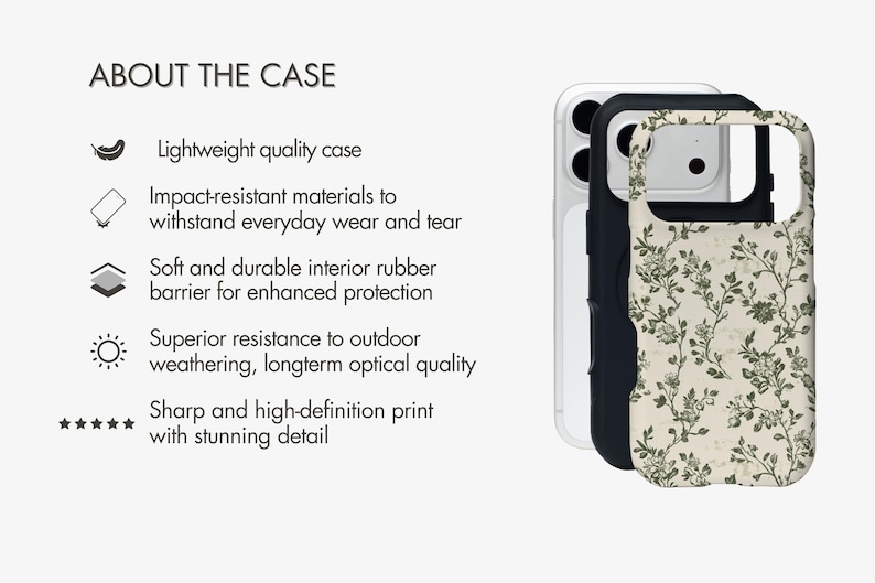 Funda para teléfono con diseño botánico vintage, funda protectora para iPhone, Samsung y Pixel con estampado floral verde salvia, compatible con iPhone y MagSafe. imagen 13