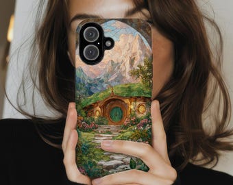 Fantasy Shire Village Phone Case, Cottagecore Stained Glass iPhone, Samsung, Pixel, Bookish Phone Case Gift Case, iPhone MagSafe Cover