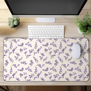 Lavender Floral Desk Mat or Mouse Pad, Purple Flower Office Decor, Aesthetic Cute Desk Accessories, Botanical Pattern Gift for Her Workspace