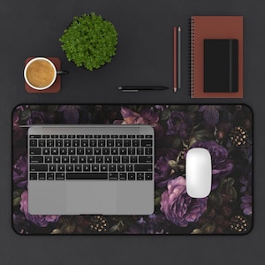 Dark Moody Peonies Desk Mat Gothic Flowers Mouse Pad Anti-slip Deskpad Dark Purple Floral Home Office Desk Decor Keyboard Mat, Gift for Wife image 9