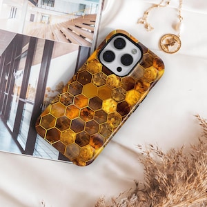 Wood Honeycomb Phone Case, Bee Hive iPhone 16 15 14 13 12 11 Pro Max, Pixel 9 8 Samsung S24 S25+ Magsafe Cell Phone Cover, Nature Lover Gift