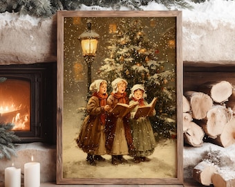 Vintage Victorian Christmas Carolers Wall Art, Nostalgic Holiday Winter Print, Classic Christmas Decor Poster - Unframed